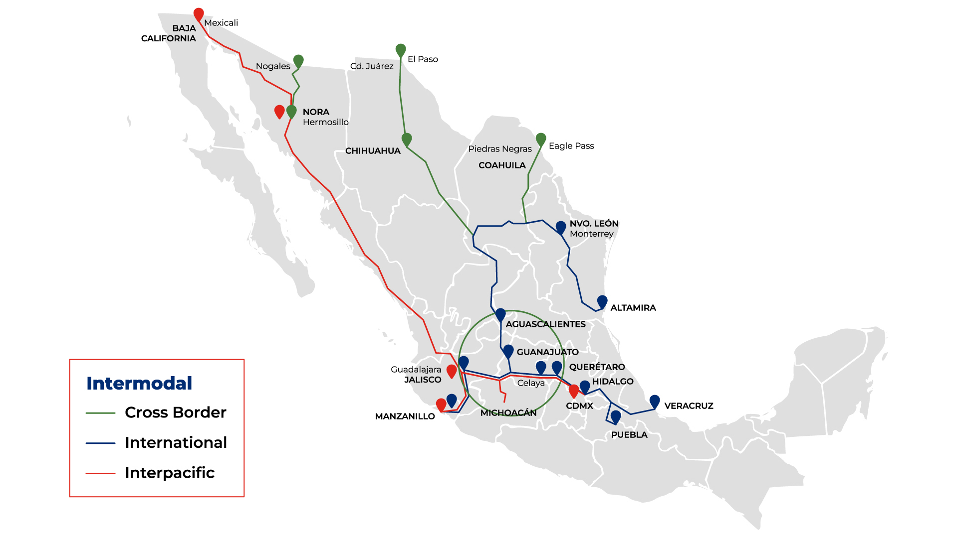 Intra-Mexico - Intermodal map.
