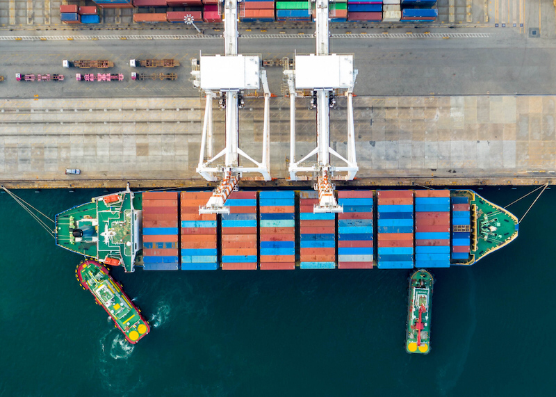 An aerial view of cargo on a boat.